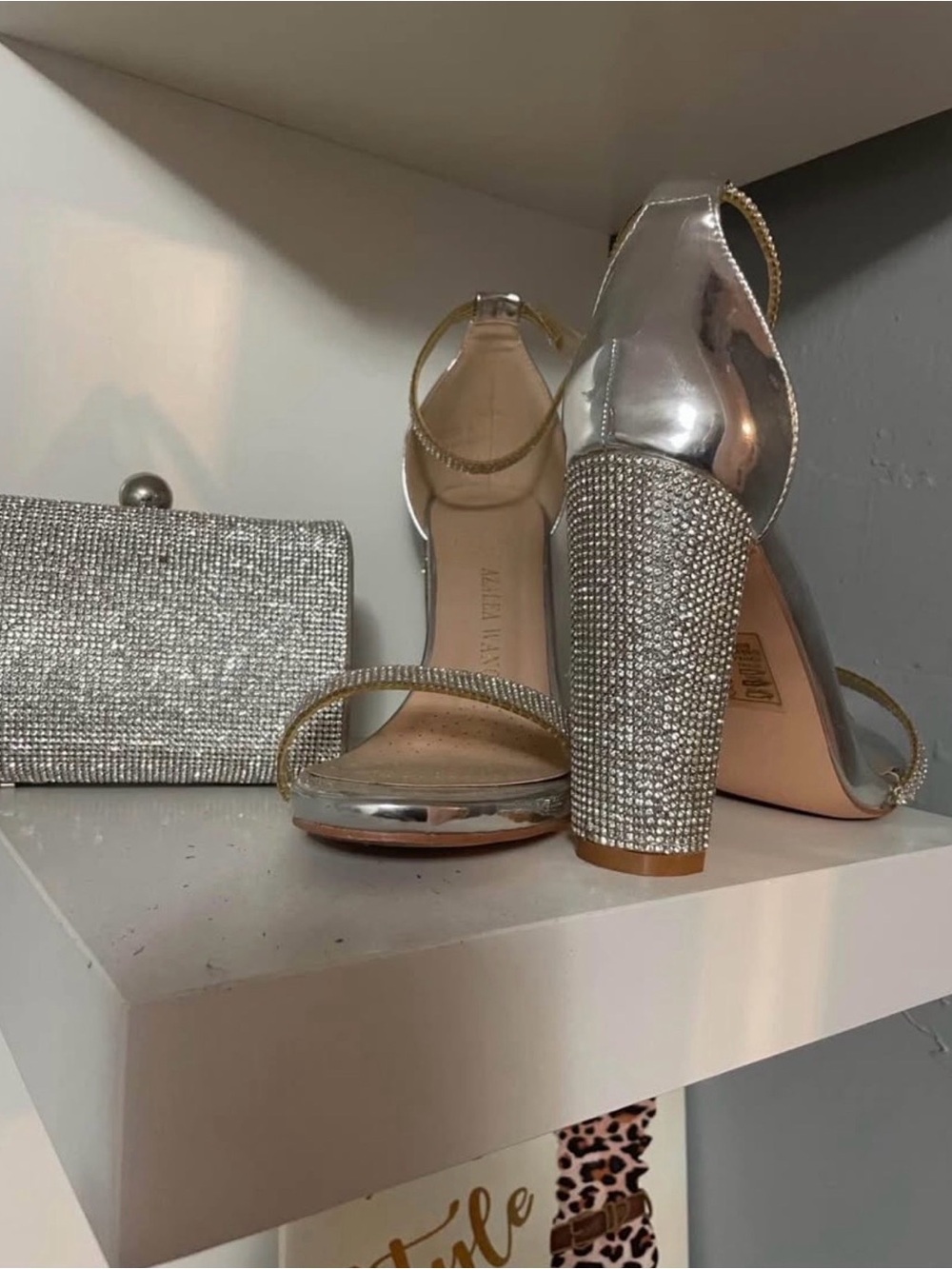 Silver Crystal Block Heel Sandals - Women